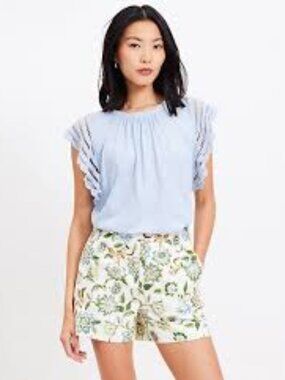 Ann Taylor Loft Crochet Flutter Top Blue size XSmall